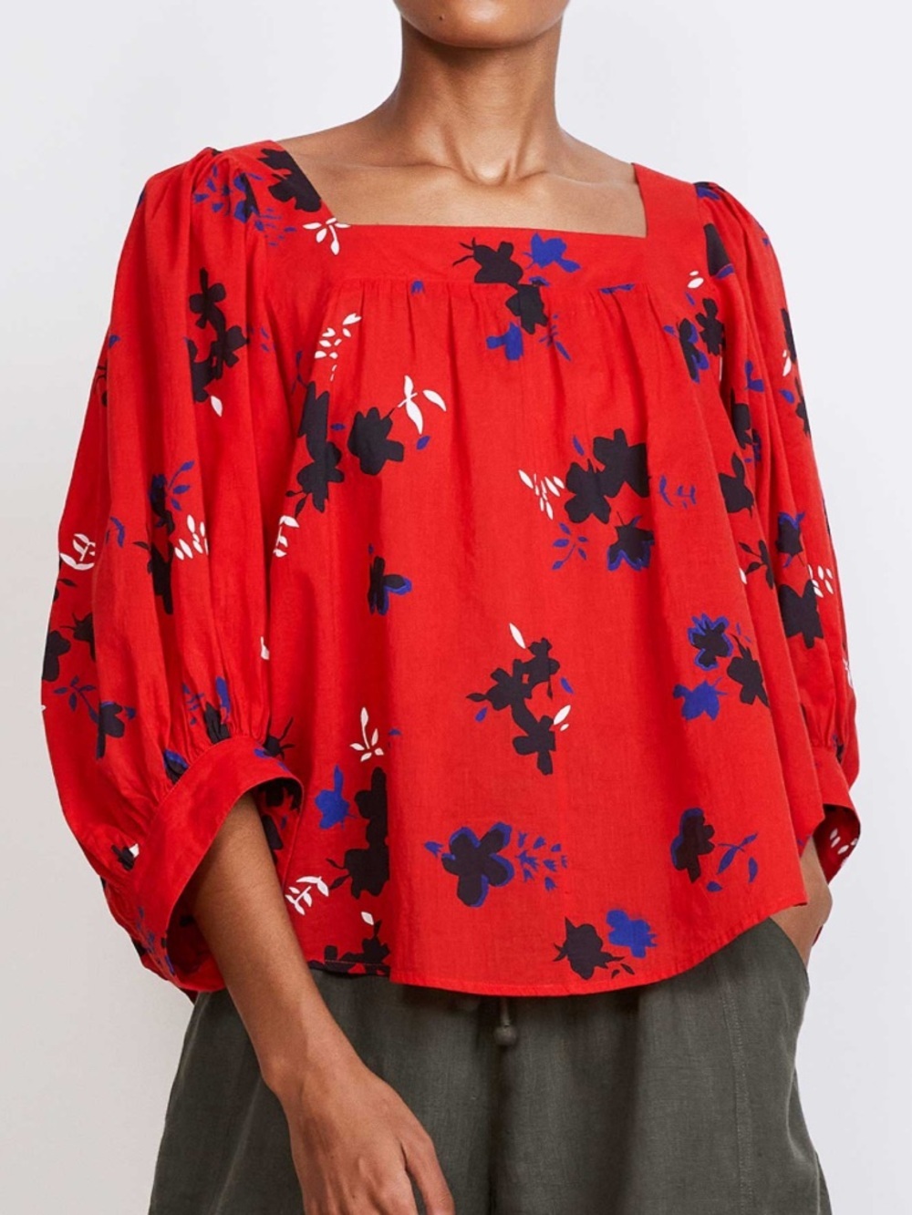 Apiece Apart Zinnia Blouse In Red Aster Floral